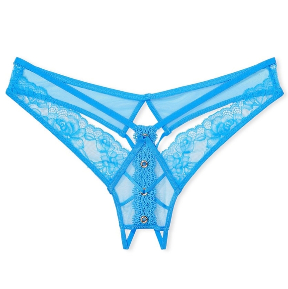 💙 VS Very Sexy Rose Lace & Grommet Crotchless Thong Panty 💙 - Picture 3 of 16